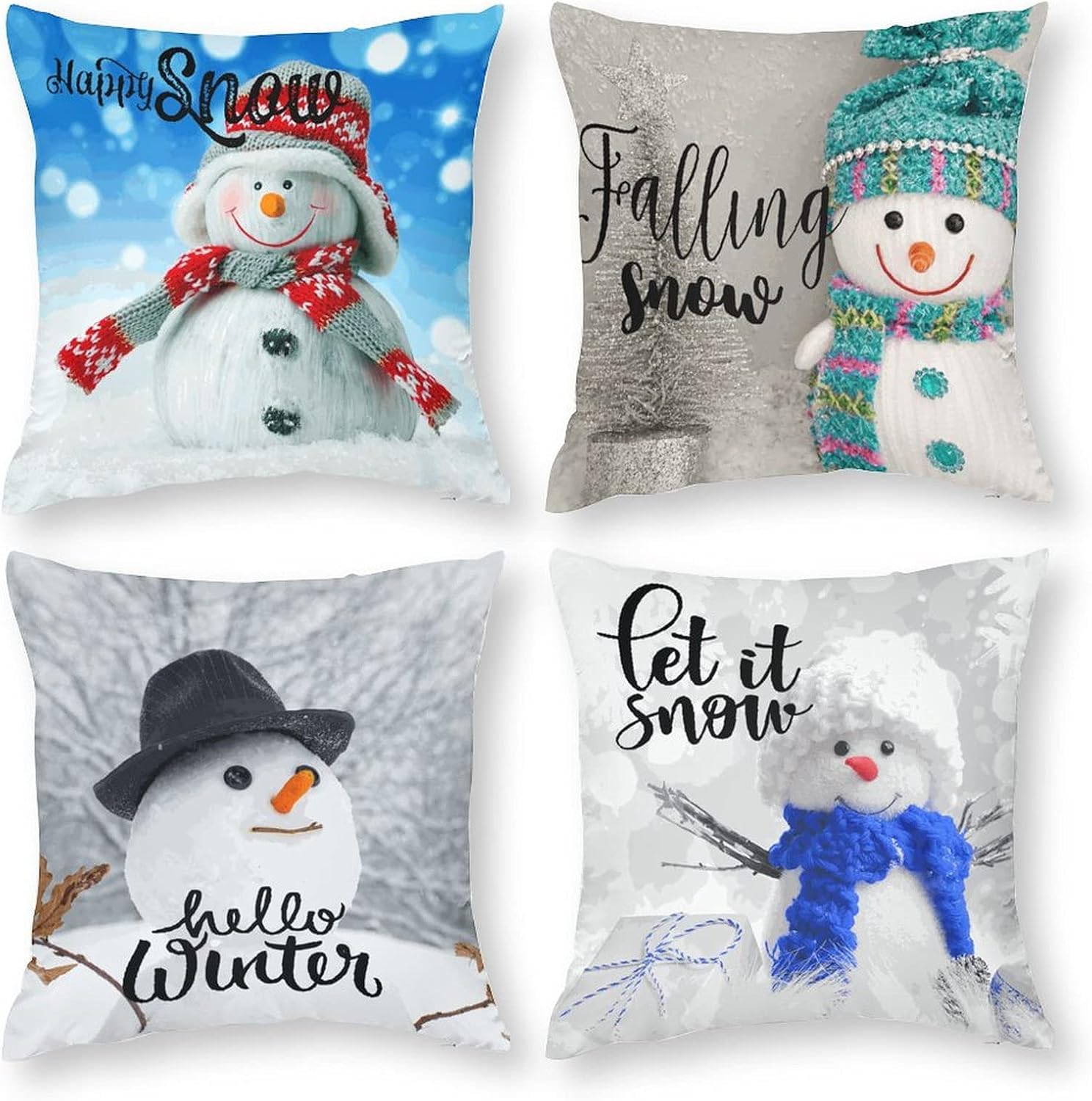 BBKD Christmas Snowman Winter Throw Pillow Covers 16x16 Set