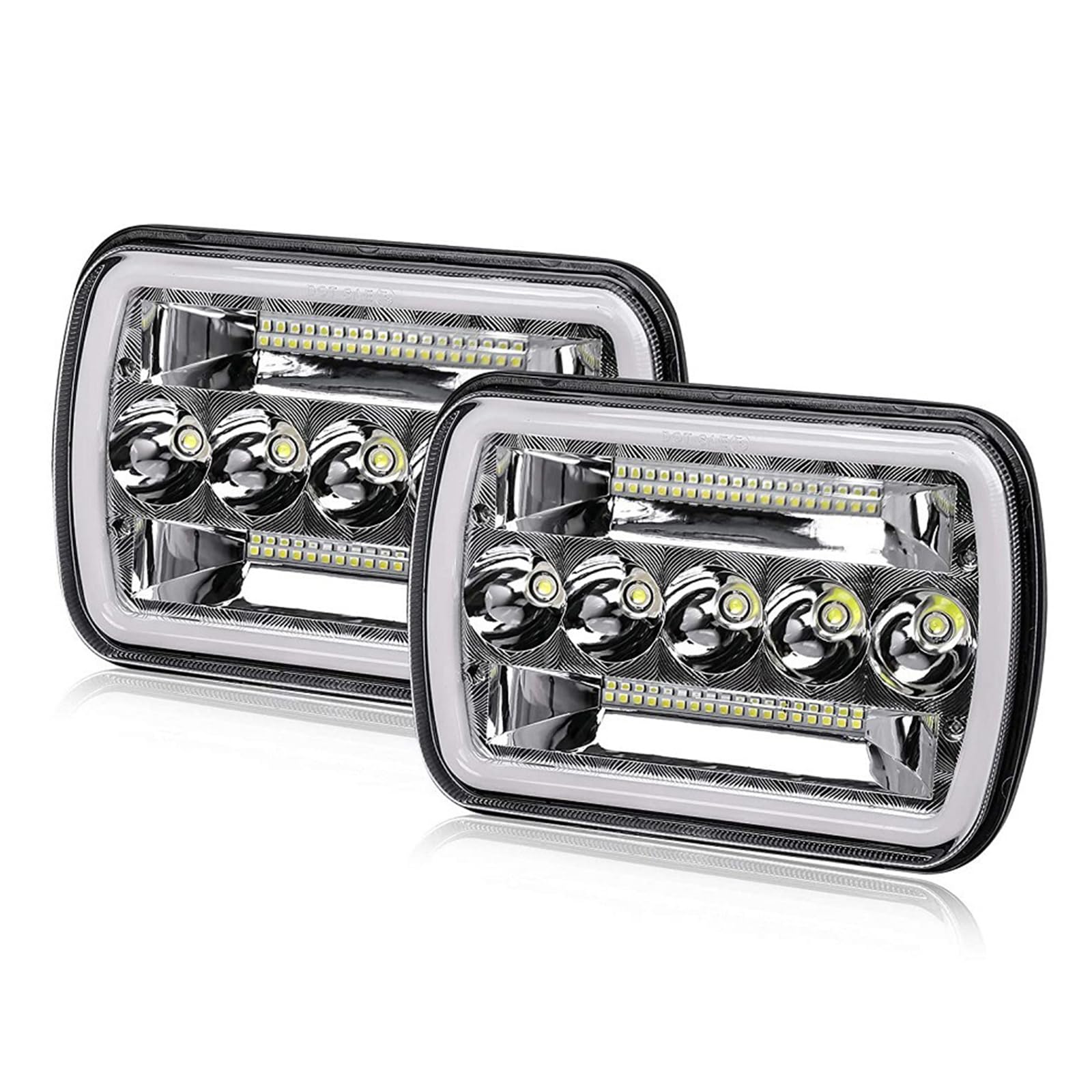 Fari LED Da 5x7 Pollici, 45 W 4500 Lm Con Luci Di Marcia Diurna Angel Eye Bicolore, Fascio Sigillato Hi/Lo, Spia Arancione, Fari Con Presa H4 Per Veicoli Fuoristrada, Camion, 2 Pezzi