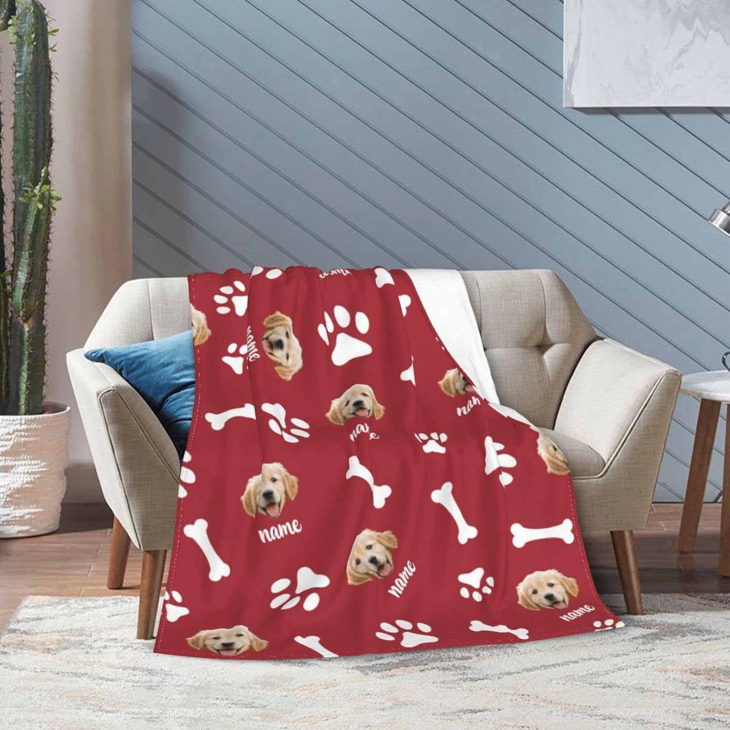 Personalized Dog Face Blanket Throws with Photos, Custom Pet Face Blanket, Dog Gifts for Pet Lovers, Customized Puppy Blanket for Adult Kid Birthday Christmas Fathers Mothers Valentines Gift - Image 5