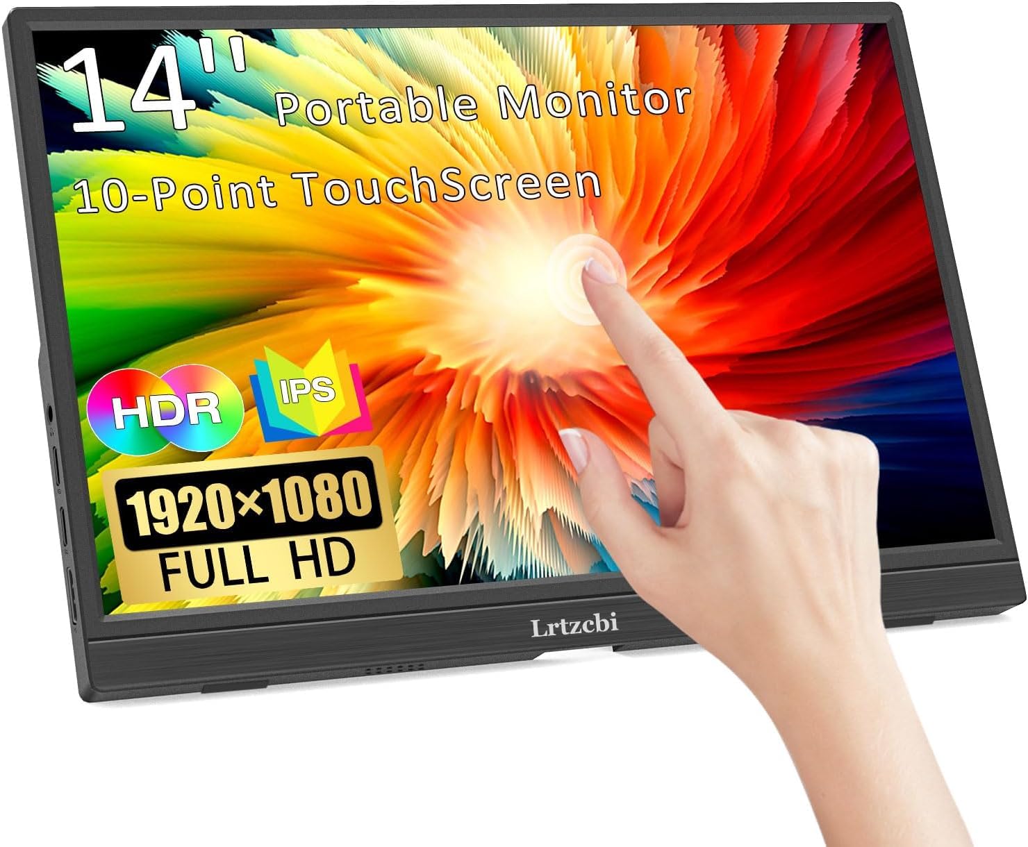 Lrtzcbi Portable Monitor Touch Screen 14 Inch HDR 1080P IPS Screen 100% sRGB Touch Display with USB C HDMI, Built-in Speaker for Laptop PC Phone Mac Xbox Switch PS4/5
