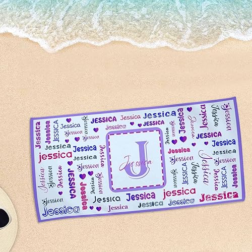 Miniatura 10 de Toalla de baño personalizada con nombre para familiares y amigos, toalla de texto personalizada rosa y naranja para natación, deportes, sofá