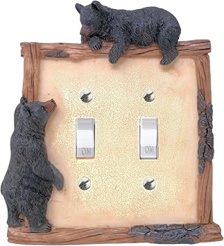 BestGiftEver Black Bear on Logs Double Toggle Switch Cover Resin Wall Plate