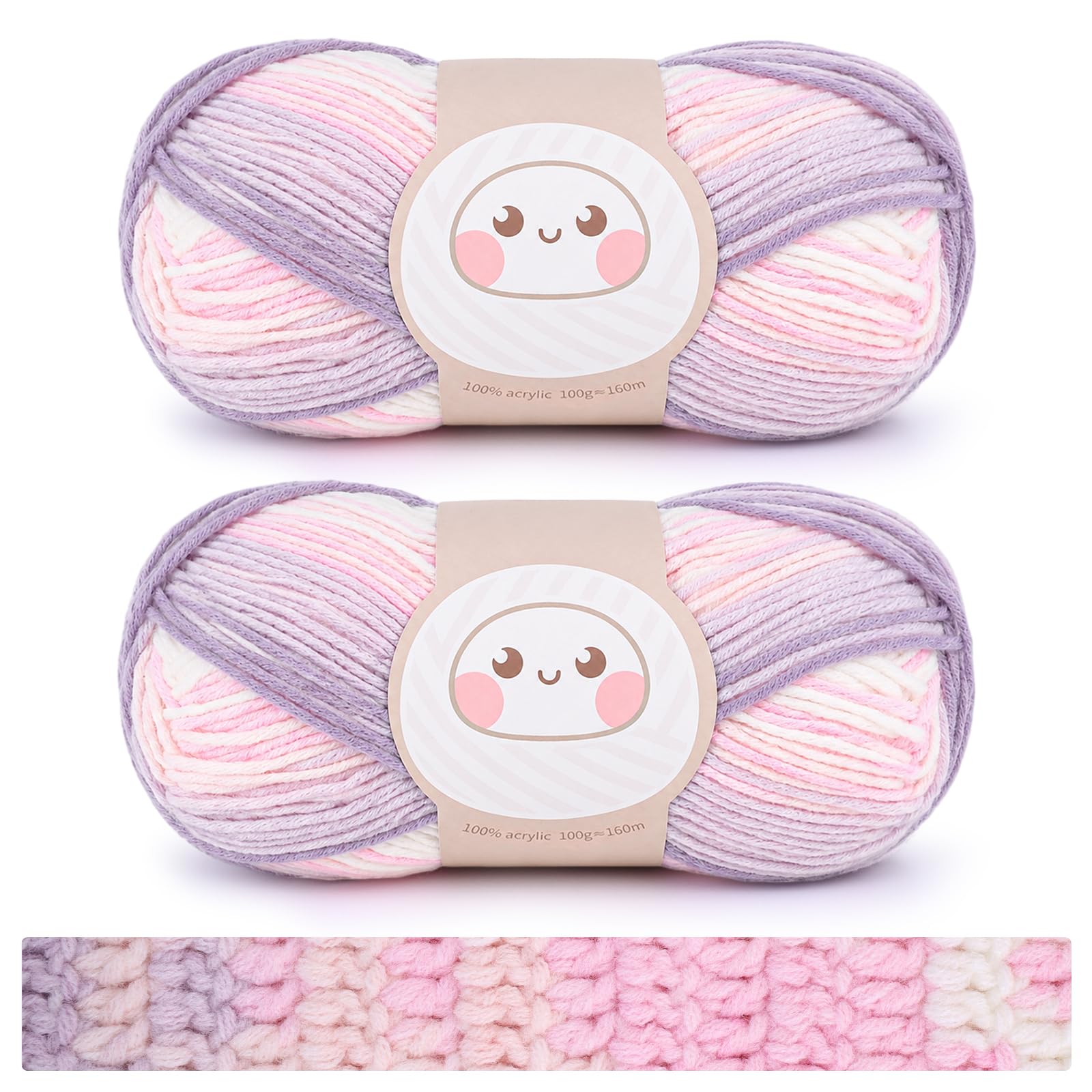 Aeelike Acrylic Double Knitting Wool, 2 x 100g Ombre DK Yarn for Crochet