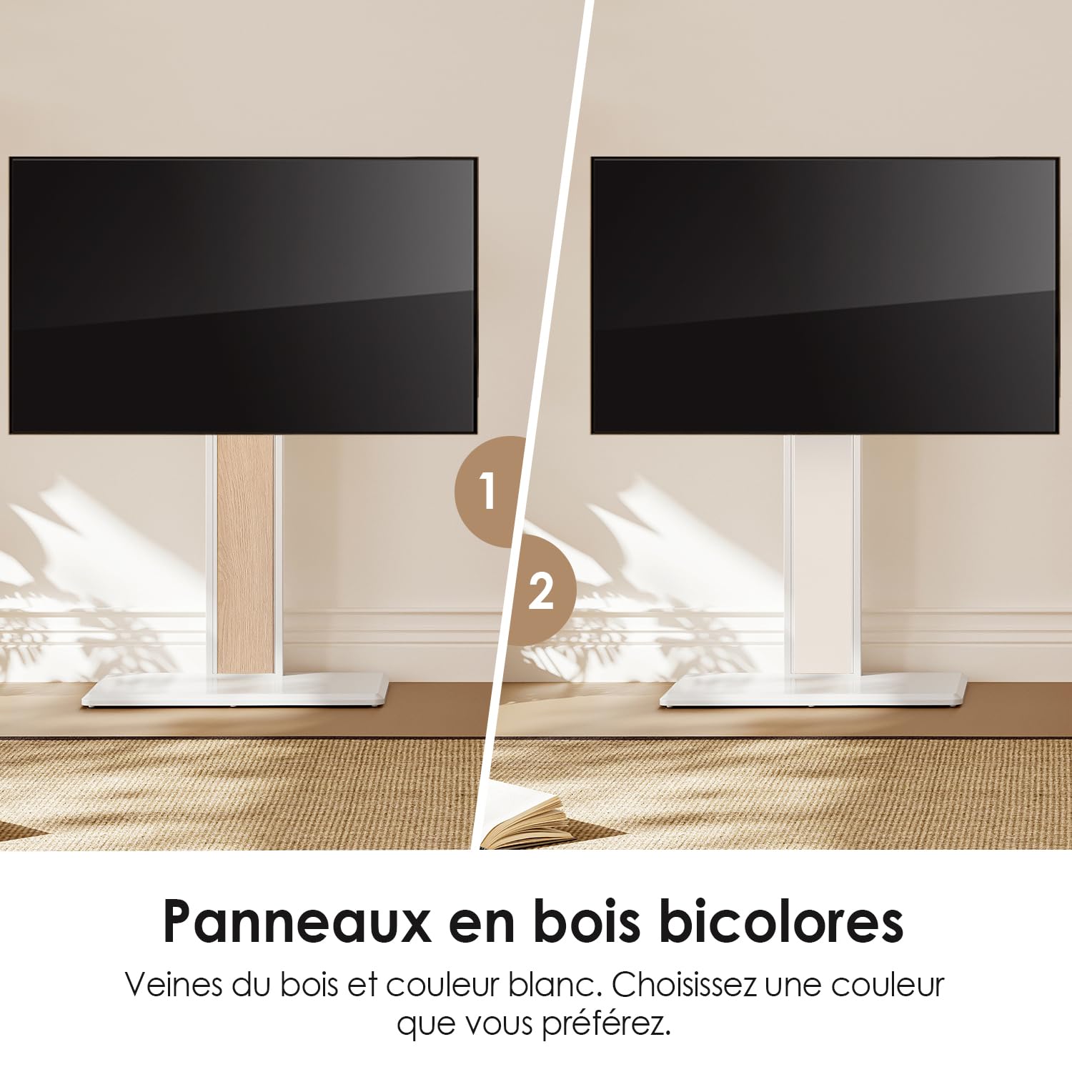 FITUEYES Support TV sur Pied pour Téléviseurs de 32 à 65 Pouces Pied pour TV Pivotant 40° Hauteur Réglable 886 MM - 1146 MM Max. Charge 40KG VESA 100×100 MM – 400×400 MM Montage au Sol
