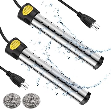 Treela 2 Pcs Immersion Water Heaters Portable Electric Submersible Pool/Hot Tub Heater with 304 SS for Bathtub, Bucket, Basin 5 Gallon Water in MinutesBlack,2000W