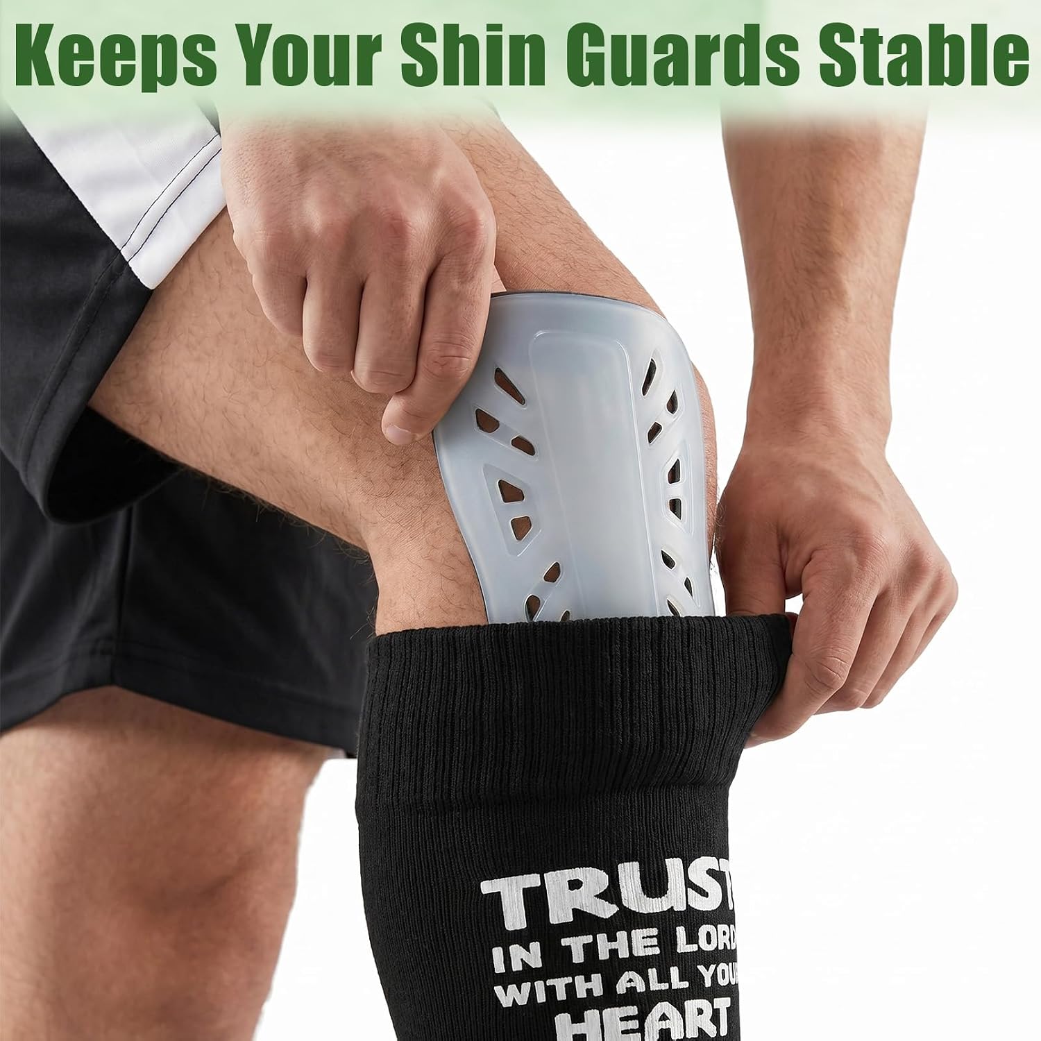 6 Pairs Soccer Shin Guard Sleeves Adult with Inspirational Verse, Pre Cut Soccer Socks for Men Women Elastic Sports Socks Sleeves