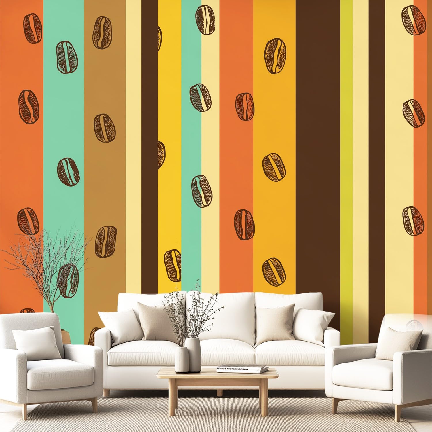Pokój dziecięcy pionowe paski ziarna kawy litery mural ścienny, moda retro patchworkowa amerykańska wiejska tapeta mural do salonu sypialni, biura dekoracja domu sypialni 300 x 210 cm