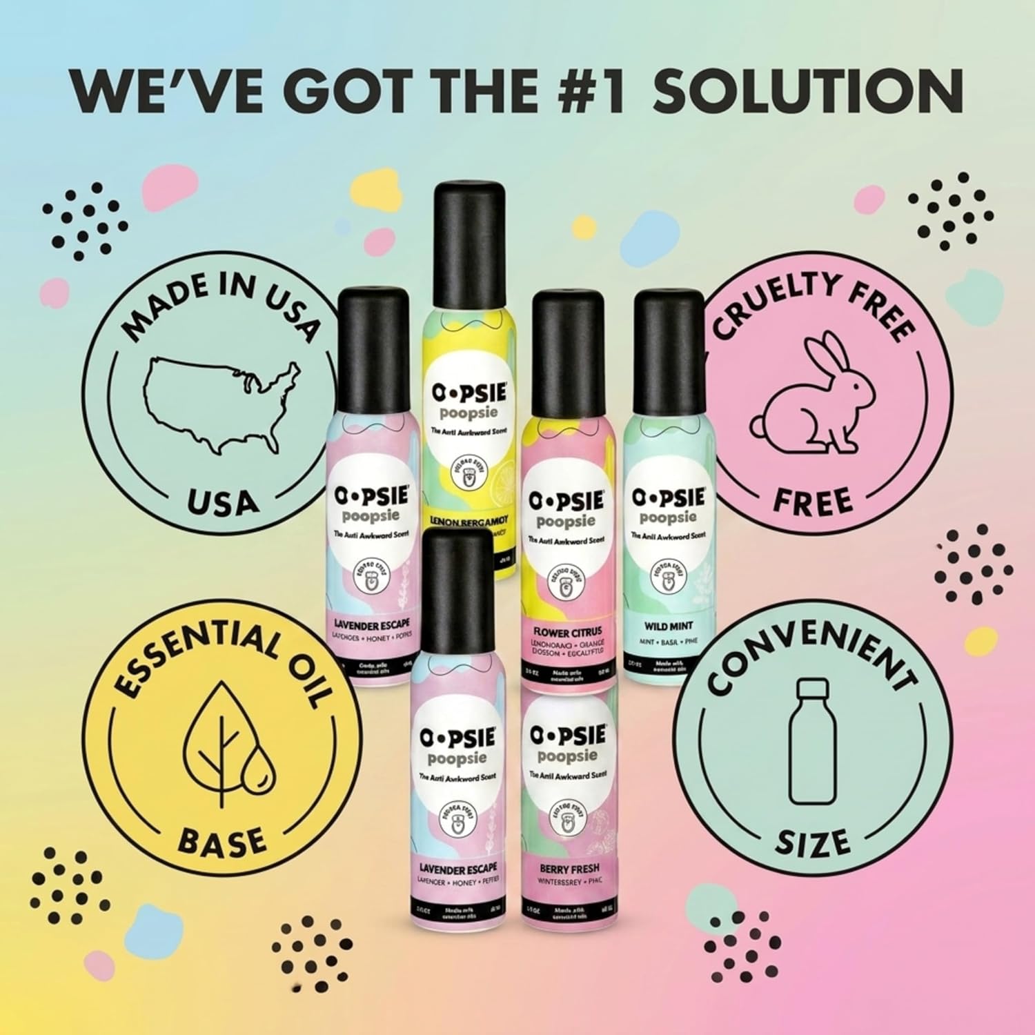 Oopsie Poopsie Toilet Spray – Before & After You Go Bathroom Odor Eliminator & Neutralizer Spray, Travel Size with Essential Oils, TSA Approved – Assorted 4 Pack – 2 Oz.
