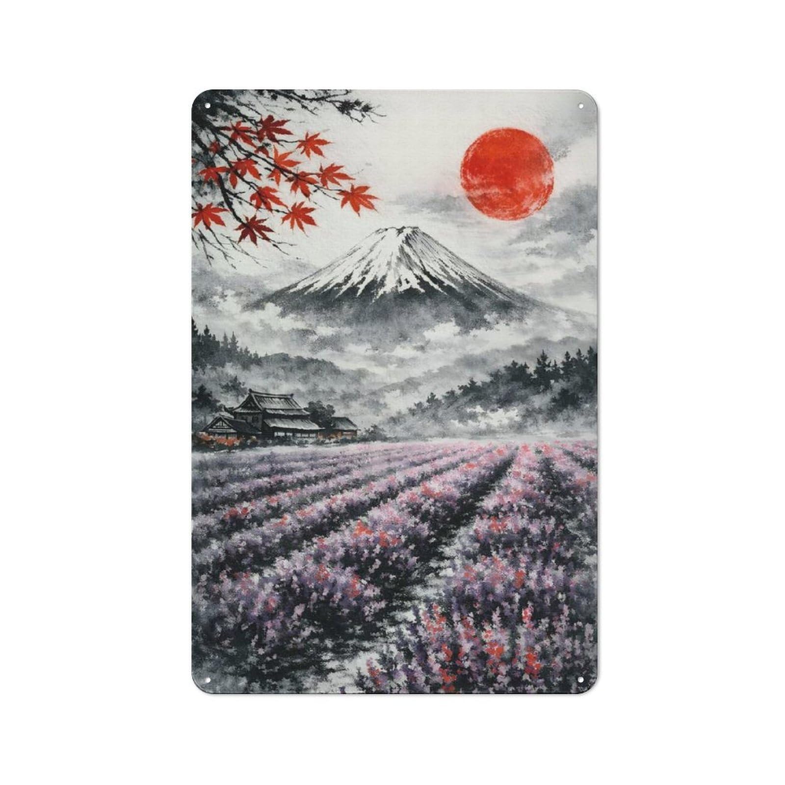 Metal Sign 30x20cm with Mount Fuji with Lavender Field for Garage Wall, Vintage Decor, Tin Sign Wall Decor for Garages And Workshops