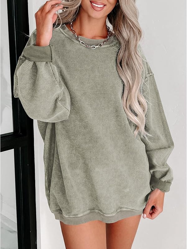 SELINK Womens Crewneck Oversized Corduroy Corded Sweatshirt Casual Pullover image 2