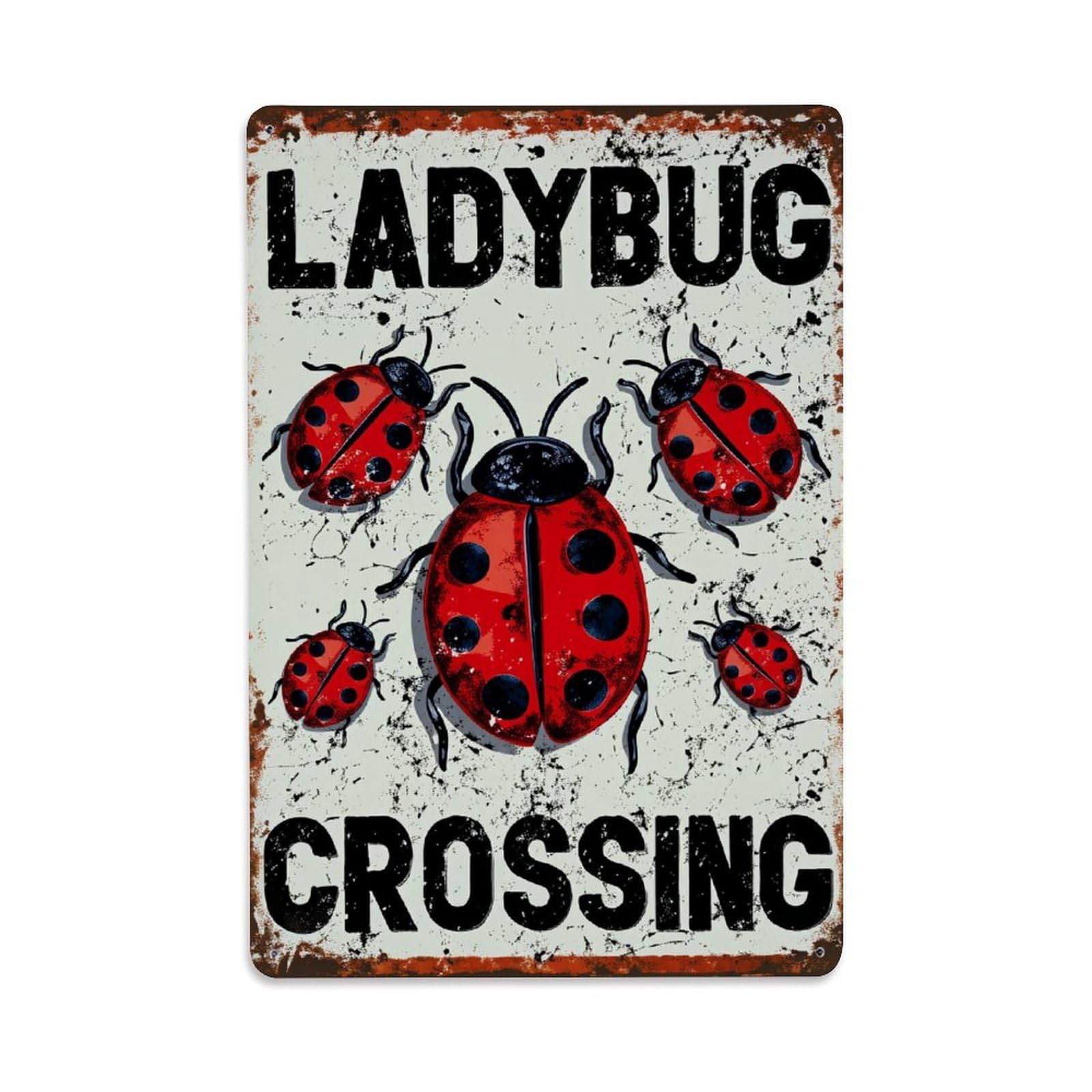 Enderetf Vintage Ladybug Crossing Pattern Print Design Tin Sign Metal Poster, Home Bar Garage Man Cave Cafe Indoor & Outdoor Wall Decoration 8X12inches