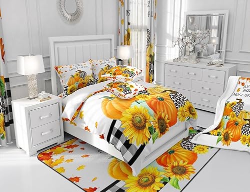 Miniatura 6 de Manfei Juego de funda de edredón de otoño tamaño matrimonial, juego de ropa de cama de 3 piezas para niños y niñas, decoración de dormitorio de