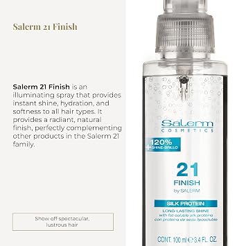 SALERM - Illuminating Hair Spray 21 Finish - 100 ml - with Silk Proteins - Final Illuminating Touch - Hydrates and Adds Shine to Hair - Immediate Result - Heat Protector