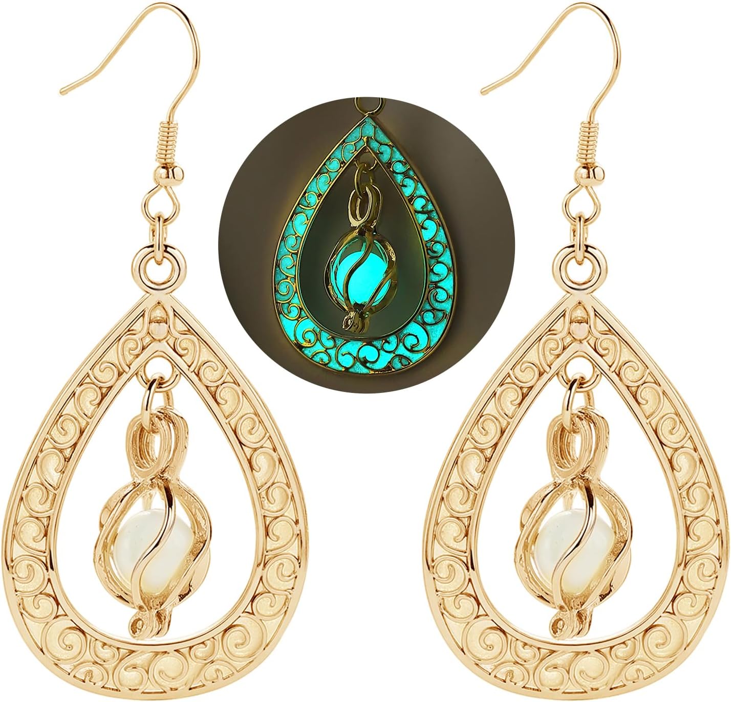EEQQBZ Glow in The Dark Silver Teardrop shape Earrings,Fantasy Glowing Jewelry Charm