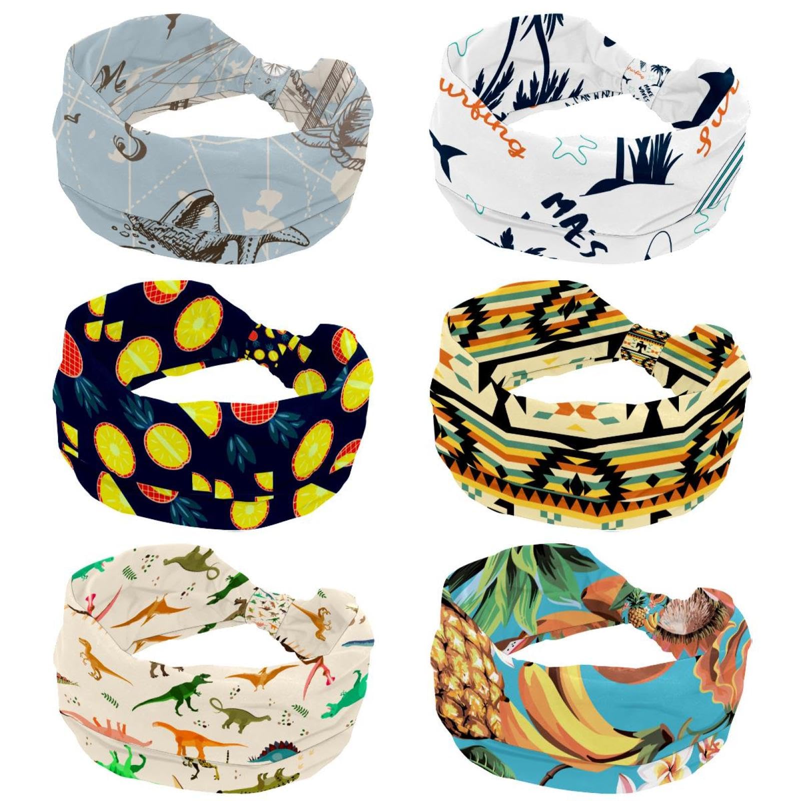 Lot de 6 bandeaux larges pour femme, motif étoiles blanches sur bleu, turban doux, antidérapant, élastique pour la sueur, yoga, entraînement, bandana, nœud croisé