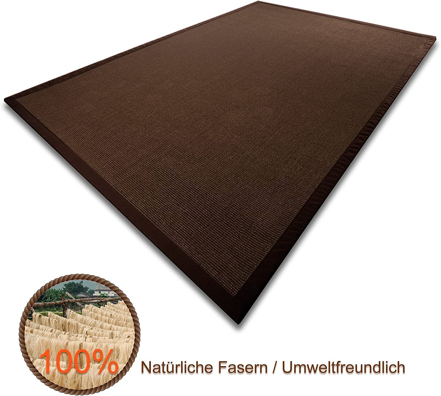 Floordirekt 100% Reiner Sisal Teppich Amazonas mit Bordüre in verschiedenen Größen (200 x 290 cm)
