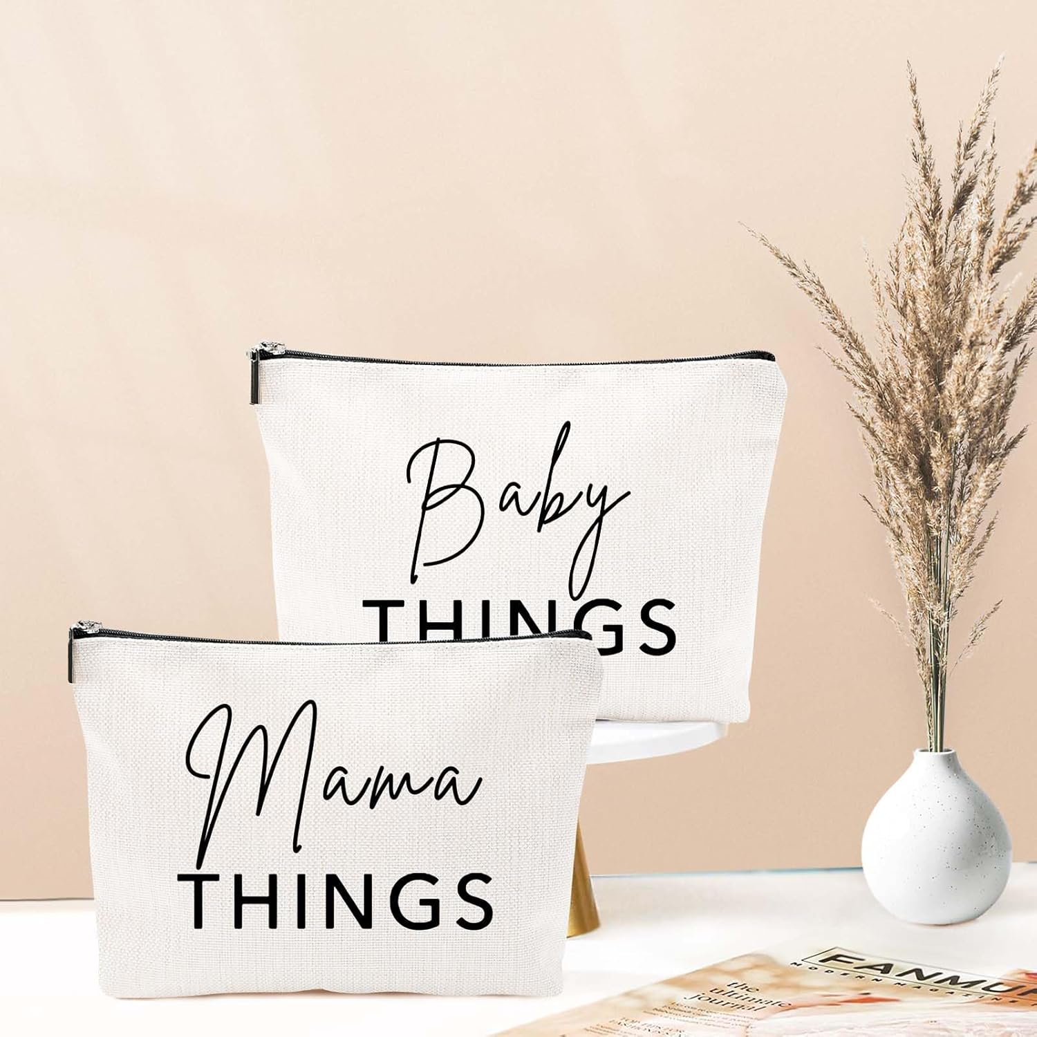 Mama and Baby Bag Set Canvas Pouch Set Keepsake for New Mothers Travel Toiletry Bag for Baby Stuff, Mother's Day Gifts, Set of 2 - Image 3