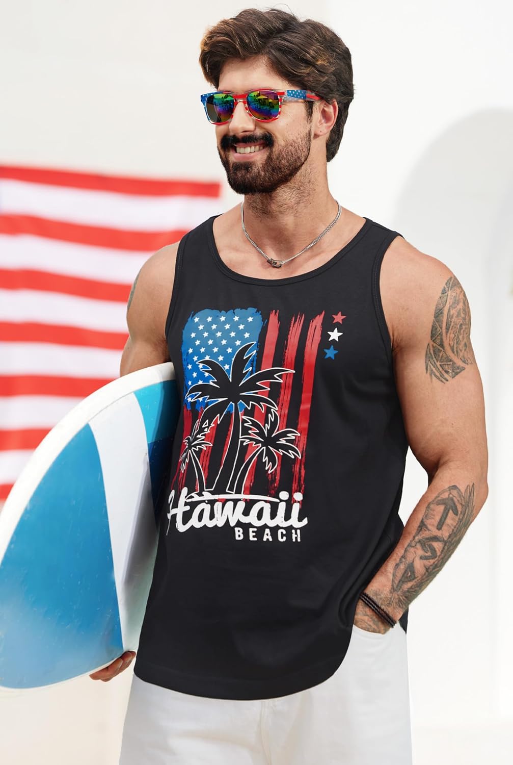 Mens Hawaiian Beach Tank Tops Summer Vacation Muscle Top Graphic Sleeveless Shirts (S-3XL) - Image 3