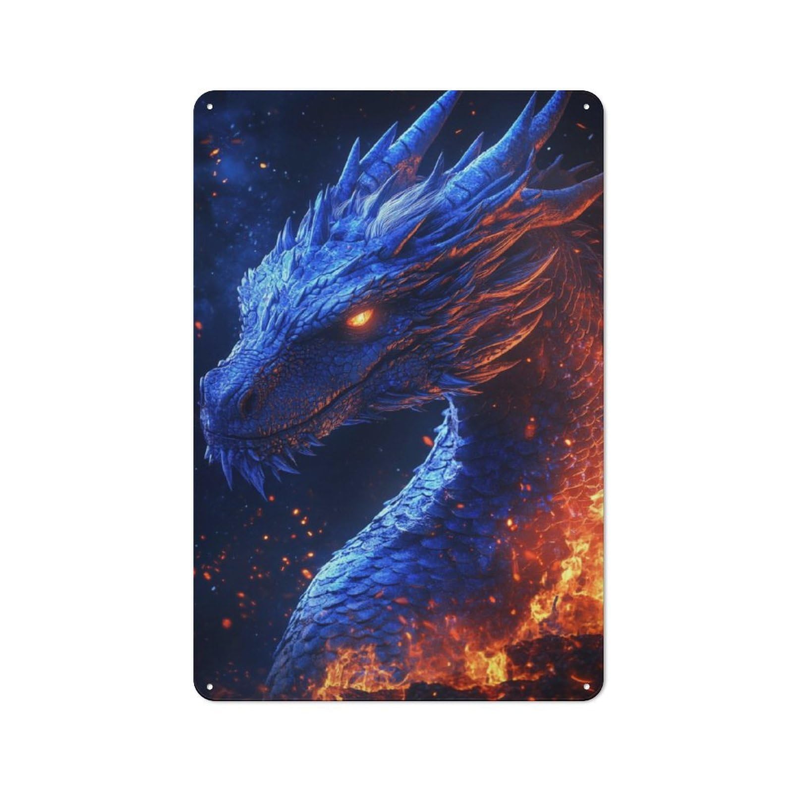 Junmoney Blue Dragon In Flames Rustic Tin Sign 30X20cm Featuring For Garage Wall, For Vintage Wall Decor Fans, For Home Office And Studio Walls