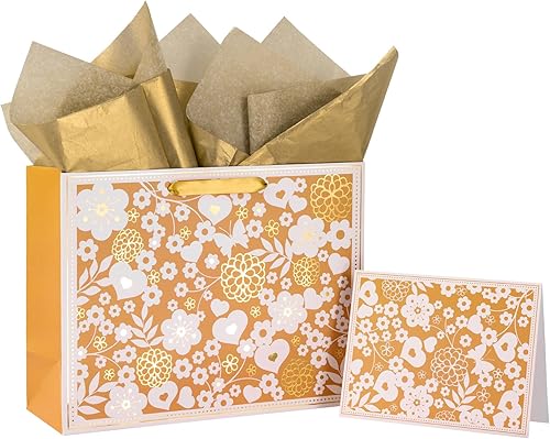 Miniatura 9 de Loveinside Bolsa de regalo negra y dorada floral con papel de seda para el día de la madre, cumpleaños, día de San Valentín, boda, aniversarios,