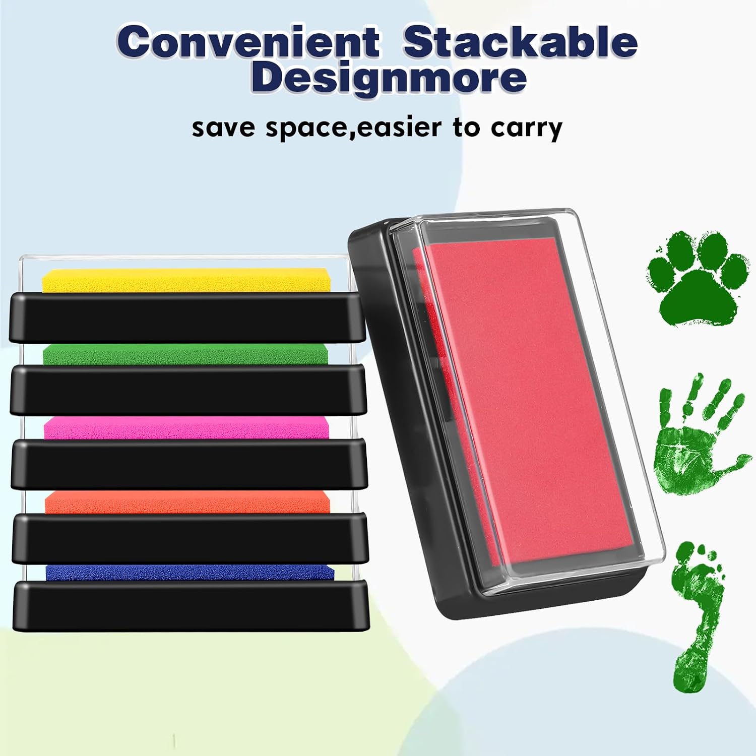 Outus 6 Pieces Small Reusable Ink Pad for Baby Footprint Handprint Paw Print, Non-toxic Ink Pad, Feet and Hands Stamp for Boys and Girls Christmas New Year, 6 Colors(Bright Color)