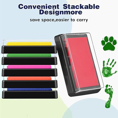 Miniatura 4 de Outus 6 almohadillas de tinta reutilizables para huellas de bebé, almohadilla de tinta de huellas de manos, almohadilla de tinta no tóxica, sello de