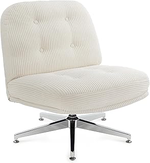 IWMH Fauteuil Salon Moderne, Grand Tabouret en Velours côtelé Fauteuil Scandinave Moelleux, Chaise Ergonomique à Pieds Croisés pour Salon, Chambre à Coucher (Blanc)