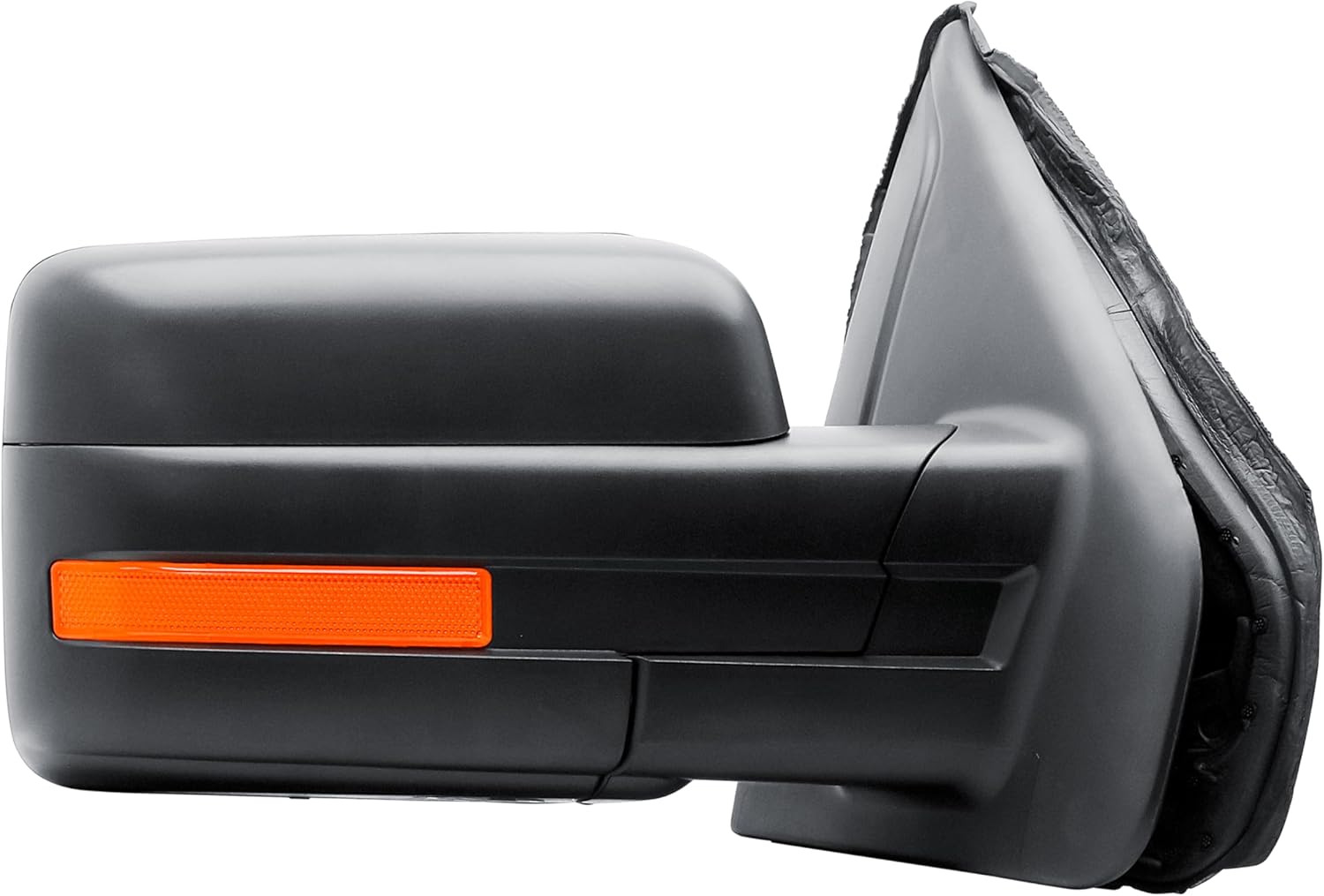 passenger right side door mirror power and heated glass with turn signal light and puddle light textured back cover manual folding for 2009-2014 ford f-150 passenger (rh) side
