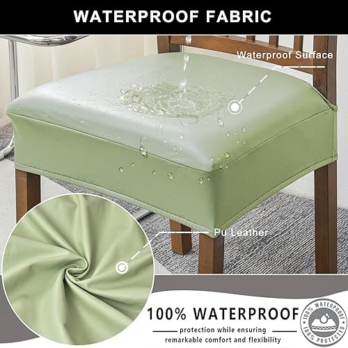 Vista 42 de NILUOH Juego de 2 fundas de asiento impermeables para sillas de comedor, de piel sintética, fundas de asiento para sillas de comedor, extraíbles