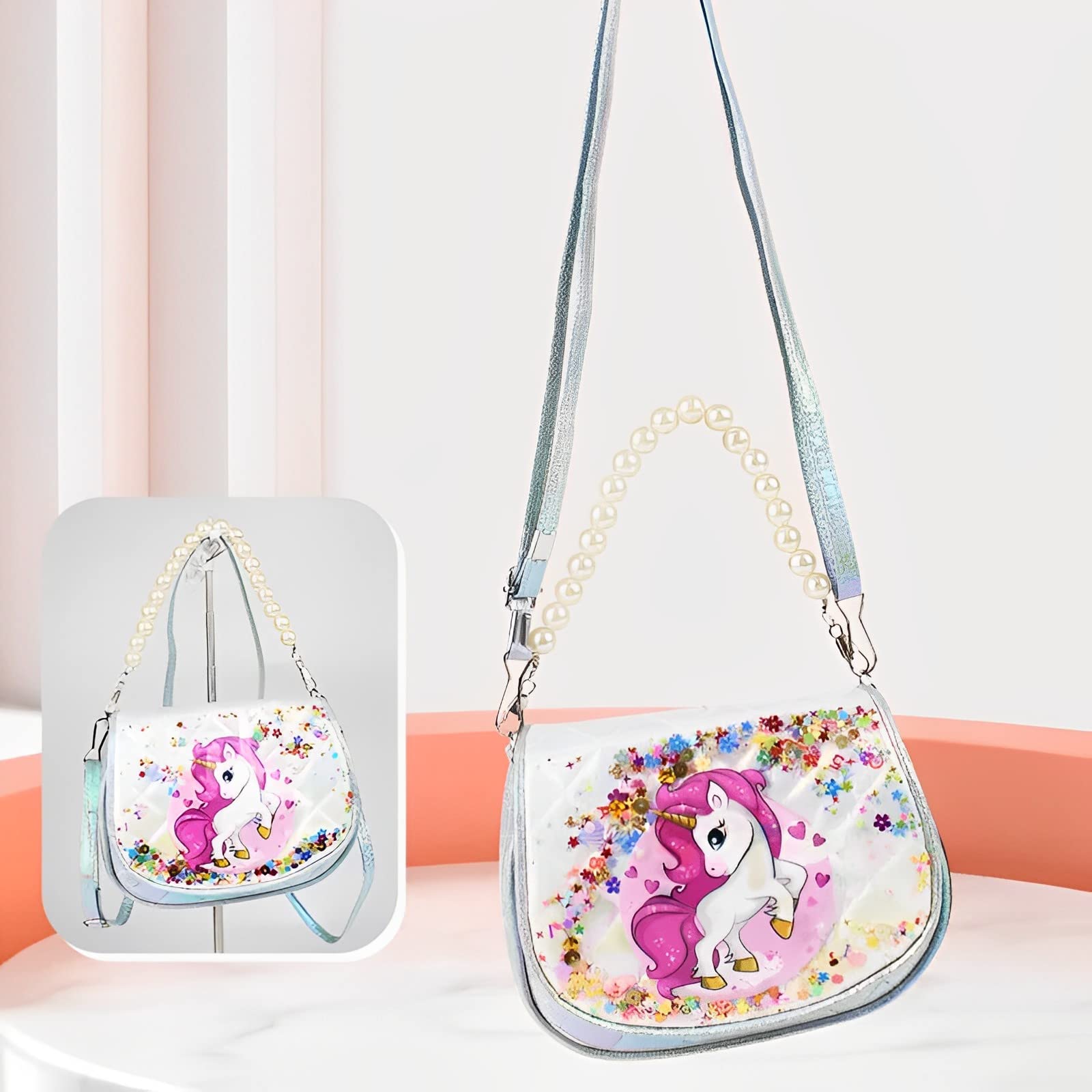 Tickles Crossbody Cartoon Unicorn Handbag Fashion Mini Satchel Bag For Kids Girls Birthday Gifts Design May Vary (Color: White; Size: 19 x 14 cm) - Image 2 thumbnail