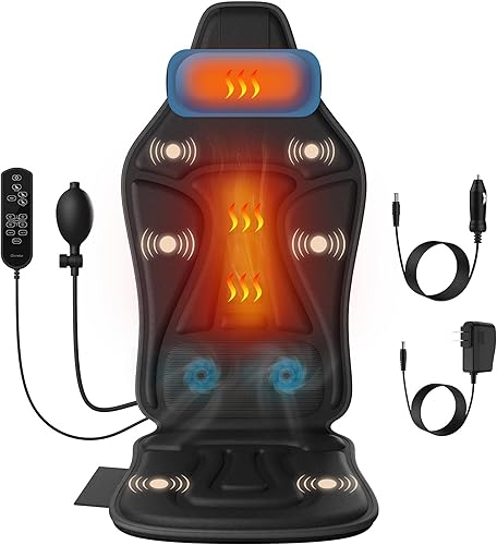 Masajeador de espalda con calor para silla, almohadilla para silla de masaje con soporte para el cuello, enfriamiento de cintura y vibración,