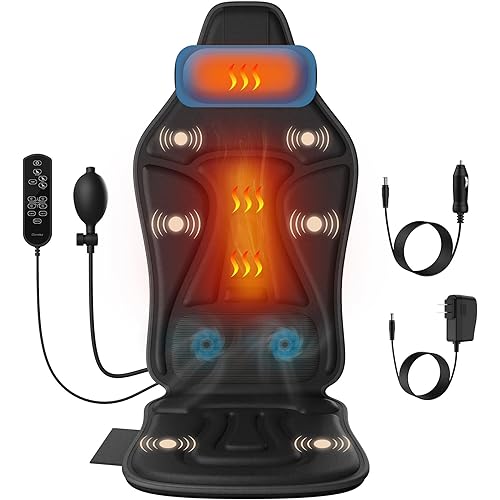 Massage Seat Cushion with Heat, Adjustable Neck Support, Breathable Lumbar Comfort, Gentle Vibration Back Massager for Office & Home Chair, Relaxation Gift