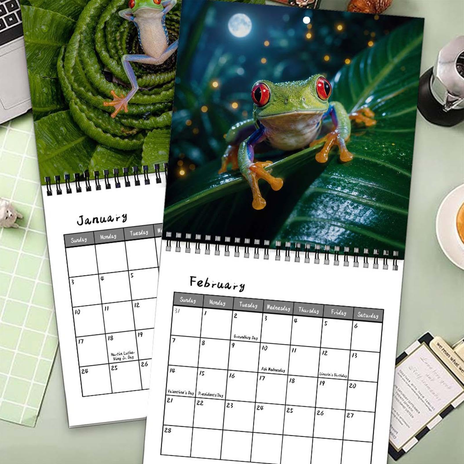Calendrier grenouille 2027 à spirales avec motif grenouille