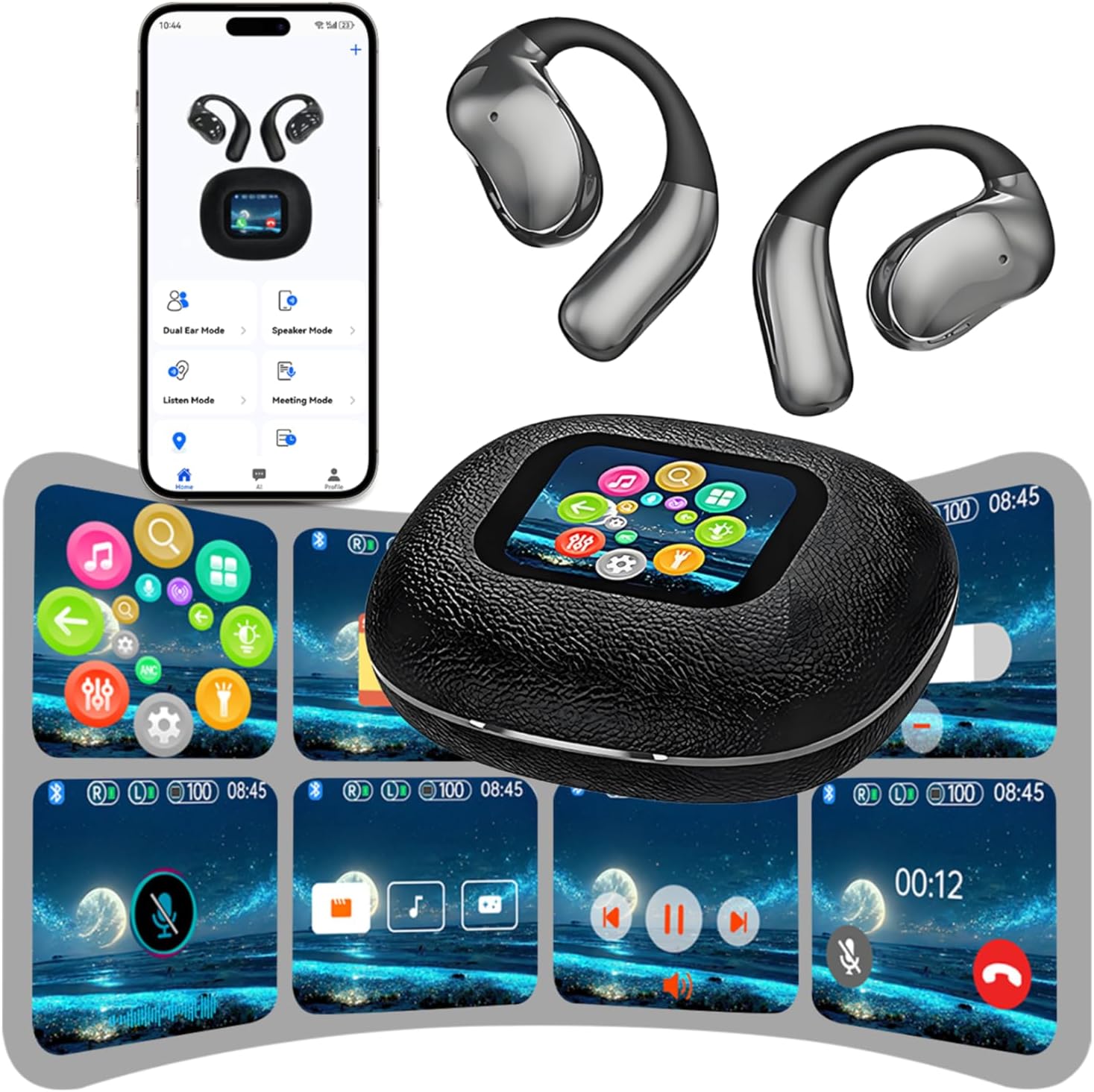 AI Language Translator Earbuds, OWS Real-Time Headphones Translator for 144 Languages & Accents, LCD Touch Screen Two Way Translation Device Fit iOS and Android for Travel Business Meetings Learning