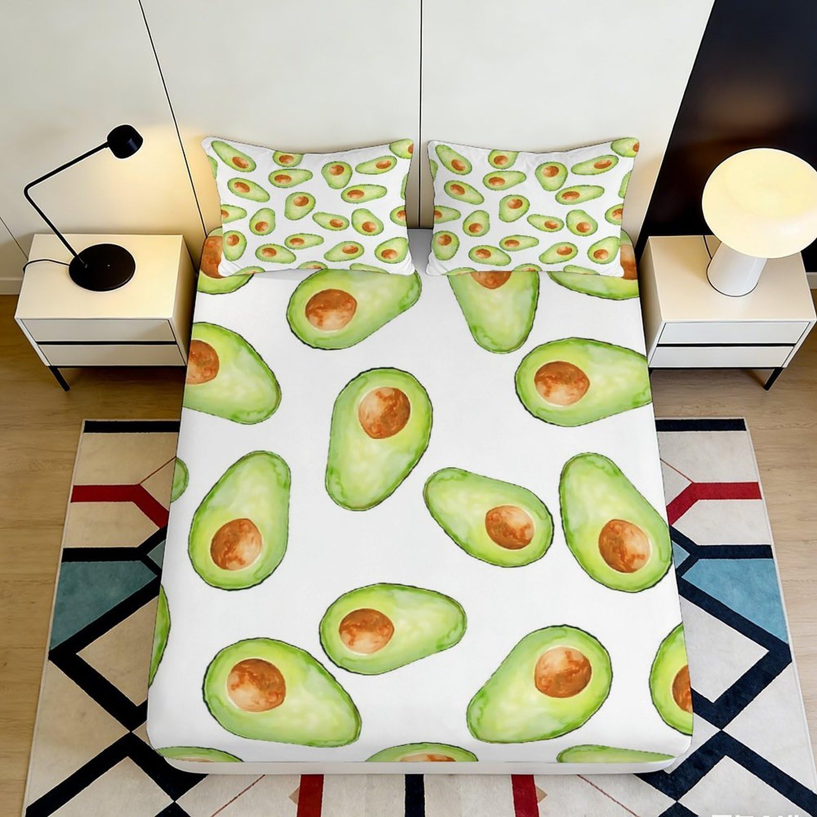 Pnayamiorkfel Style-1 3D Printed Avocado Pattern Fitted Sheet Microfiber Soft Anti-Slip Bed Cover For Bedroom Dorm Guest Room Decor 90X200x25cm