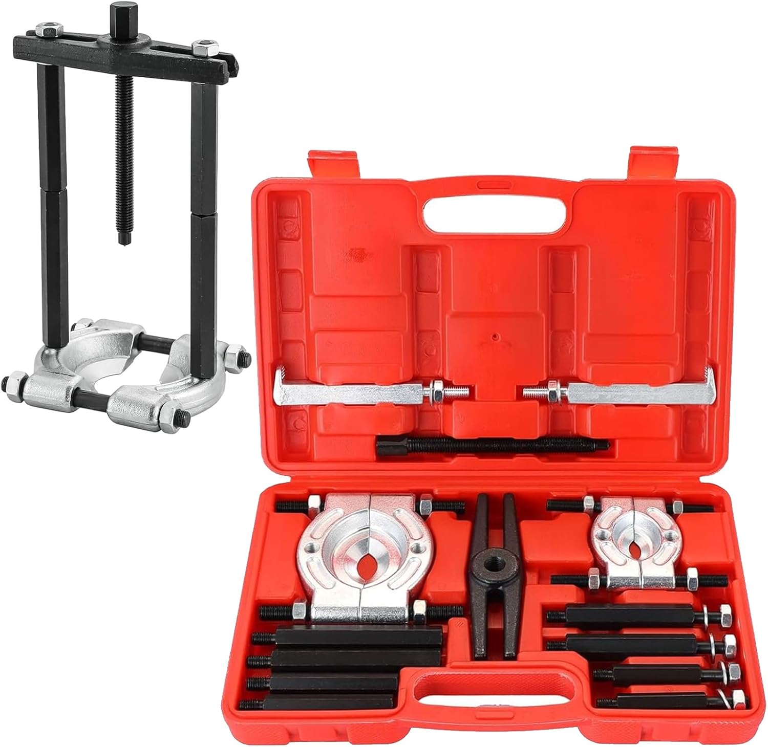 DASBET 14PCS Bearing Puller Set 5 Ton Capacity Bearing Separator Wheel Hub Axle Puller Set Pinion Wheel Bearing Removal Kit with 2" and 3" Jaws Heavy Duty Bearing Splitter Tool Kit (Red)