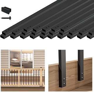 Muzata 25Pack 32'' Aluminum Deck Balusters Facemount Rectangular Railing Metal Spindles with Screws Stair Porch Staircase Deck Spindles for Wood and Composite Fencing WT34