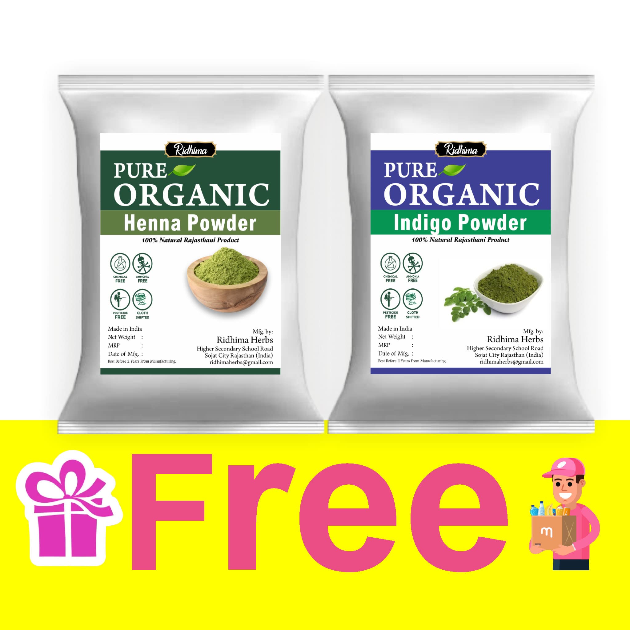 Ridhima Pure Organic Indigo Powder and Henna Powder Combo 100% Natural for Black Hair Color (100 + 100g=200g)-picture-23