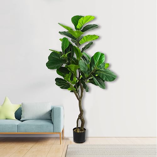 Miniatura 14 de SZHLUX Árbol de higuera artificial de hoja de violín de 5.2 pies, plantas artificiales para decoración del hogar en interiores, árbol de ficus