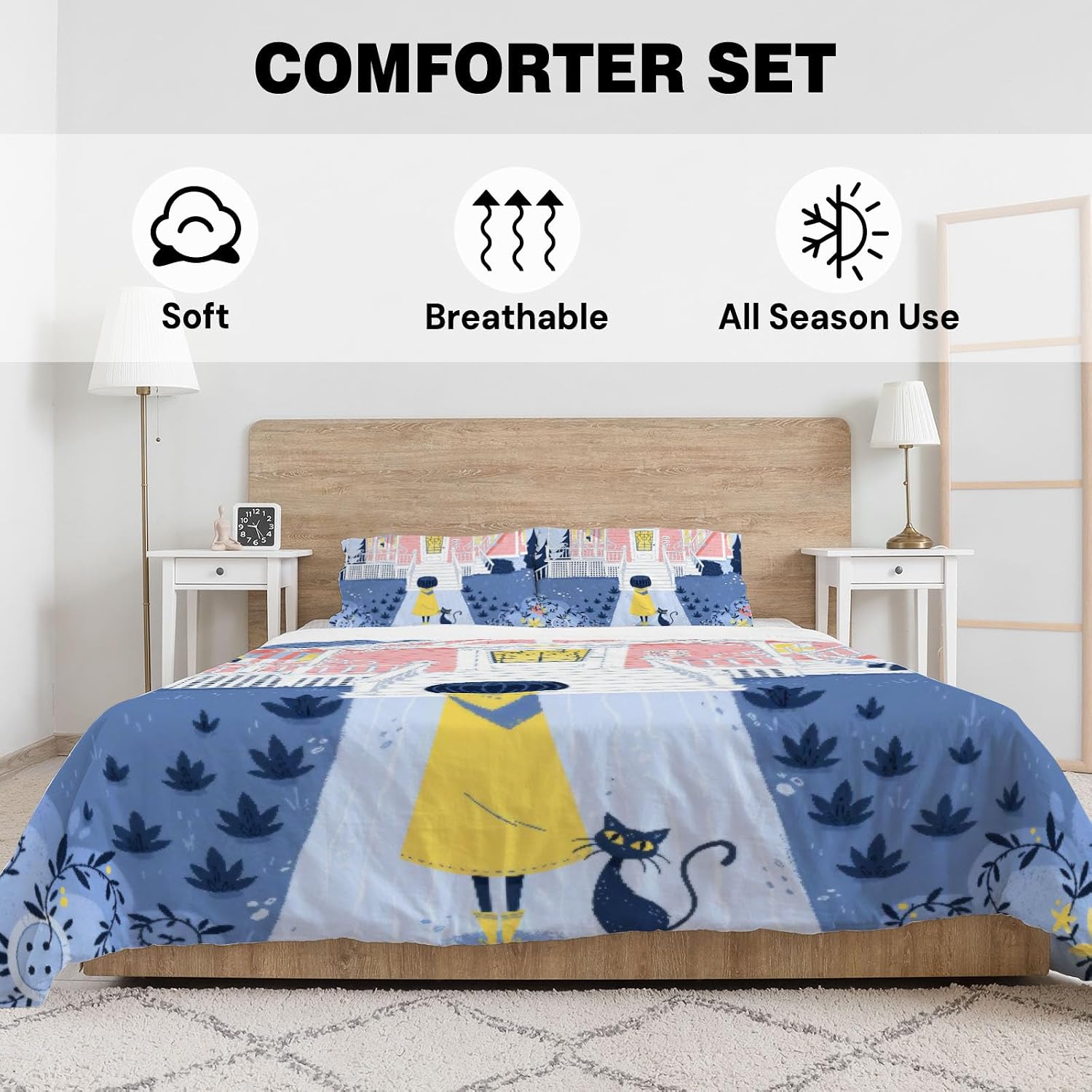Allenjoy Twin Size Mysterious Girl Comforter Set Button Princess Bed Bedding Sets Bedroom Decor with 1 Pillowcase SC00214-005