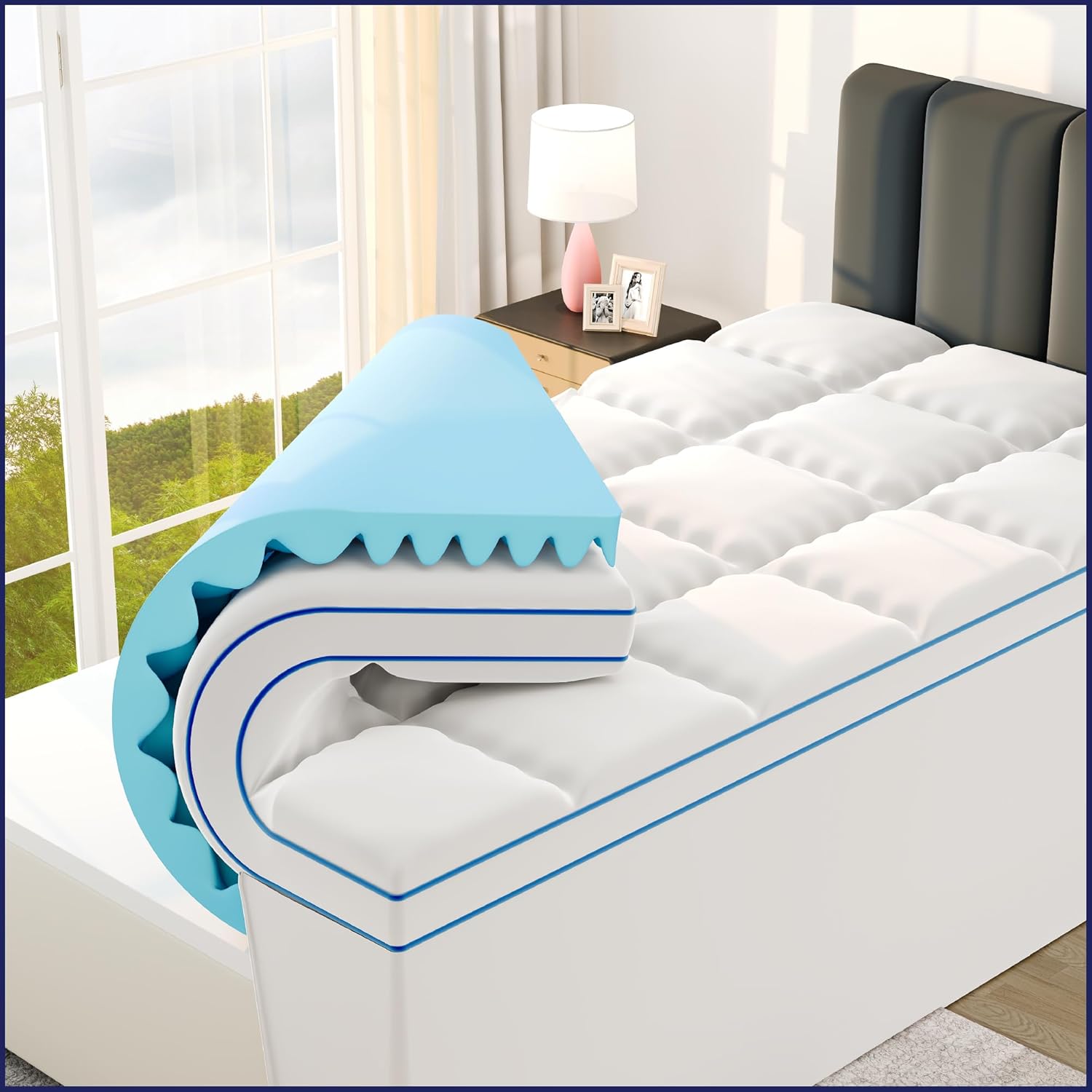 Sleep Lab 4 Inch Memory Foam Mattress Topper - King Size - Cooling Gel Memory Foam, Ultrasoft Support + 1 Inch Fluffy Pillow Top