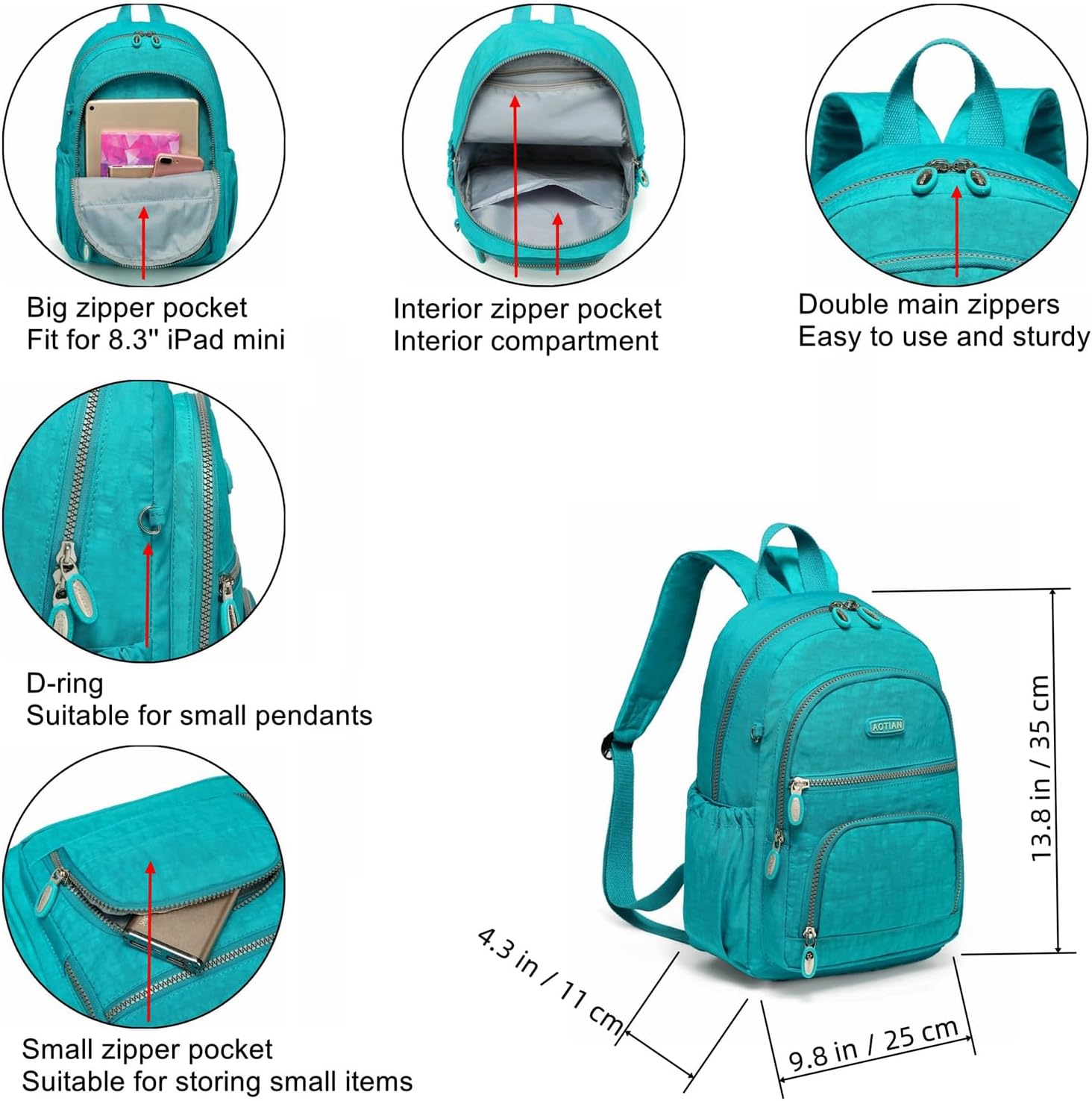 AOTIAN Small Size Backpack, Durable Lightweight Daypack for Women Girls & Boys Hiking Travel Sports, Lake Blue - Image 3
