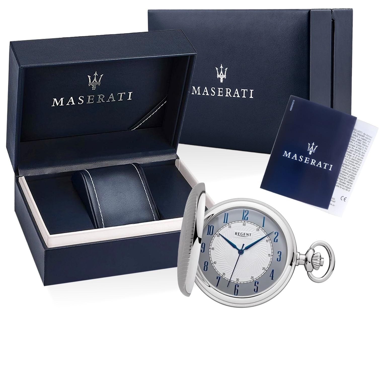 REGENT Savonnette Montre de poche pour homme avec couvercle à rabat chromé 50 mm à quartz blanc et cadran gris chiffres arabes