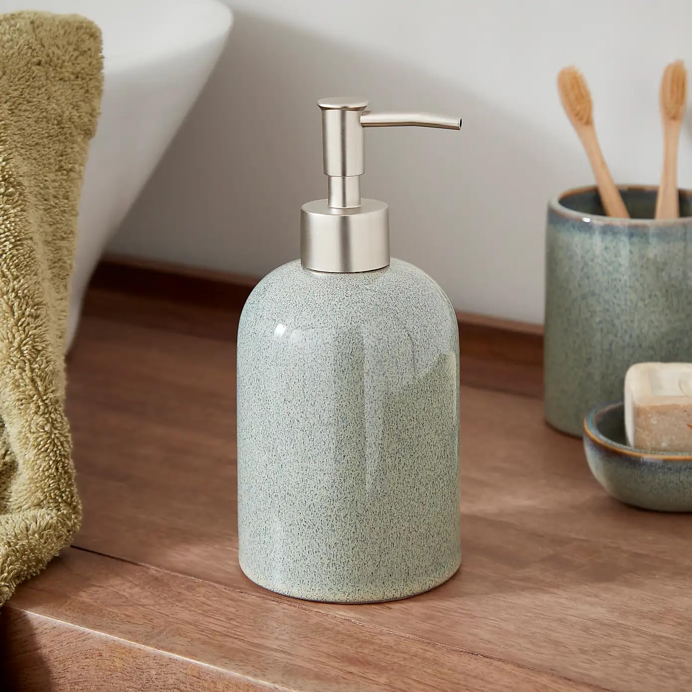 New Unique Green Reactive Glaze Soap Lotion Dispenser With Silver Pump Easy to Refill And Maintain Practical & Stylish Bathroom Kitchen Decor-M03 (Soap Dispenser)