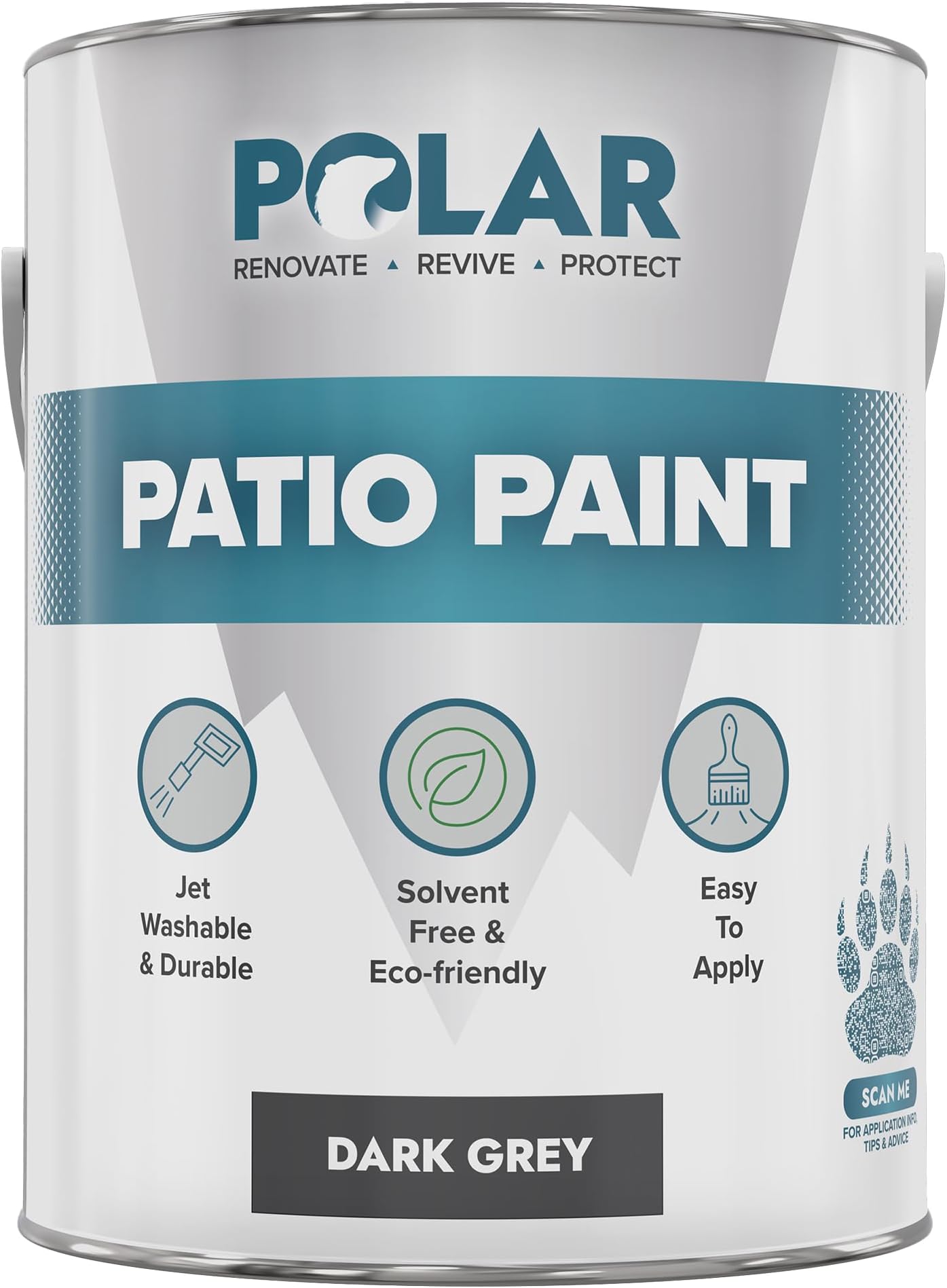 Polar Patio Paint - Dark Grey RAL 7015 - 5 Litres - Outdoor Floor Paint for Concrete, Garden Patio, Stone, Pathway Flags & Paving Slabs - Easy to Use UV & Weather Resistant