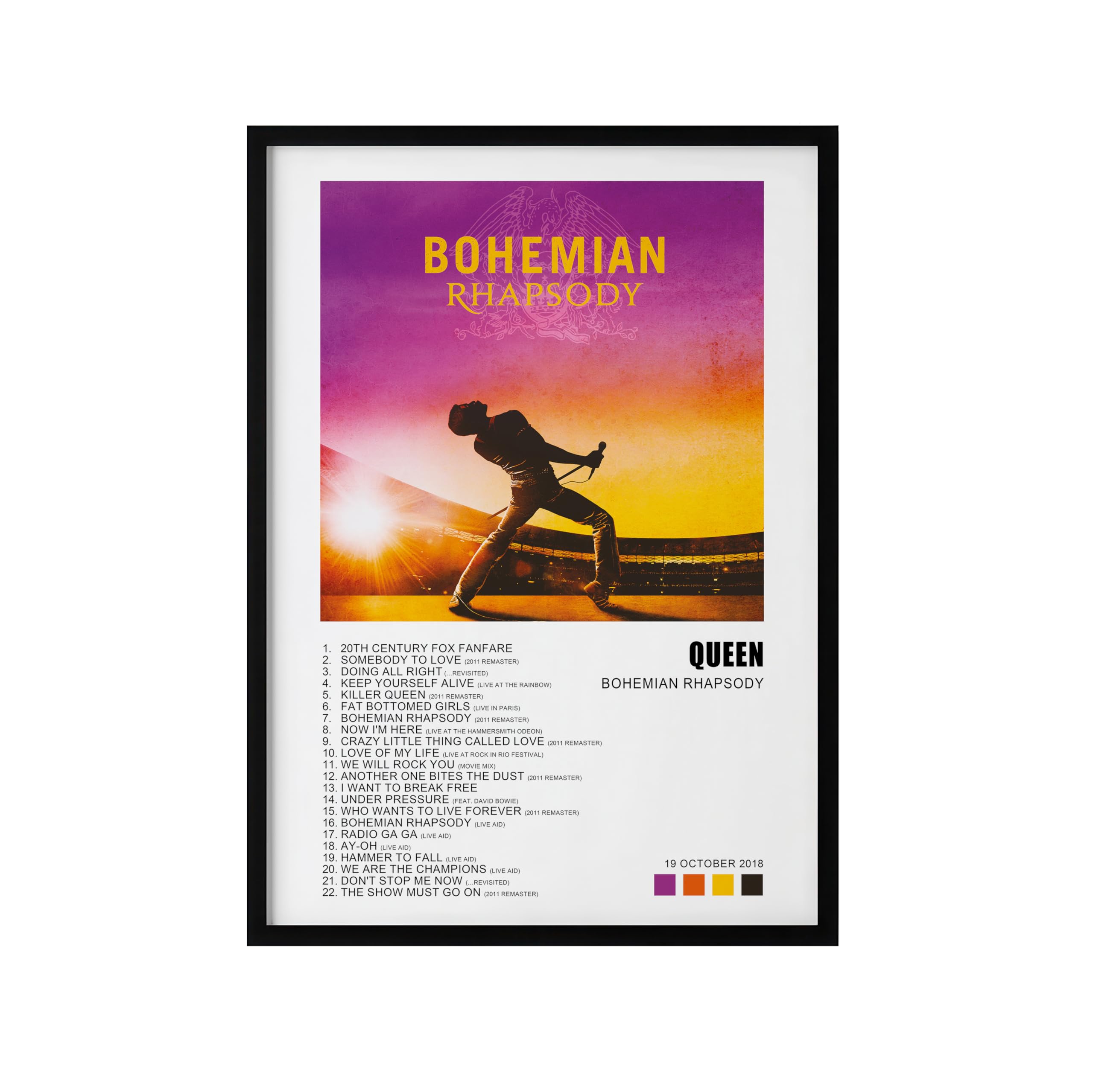 Queen Album Poster, Sheer Heart Attack, Bohemian Rhapsody, A Night at the Opera, Live at Wembley Stadium, Queen Album Wall Art| A4 & A3 | Framed Black (Bohemian Rhapsody, A4 Framed Black)