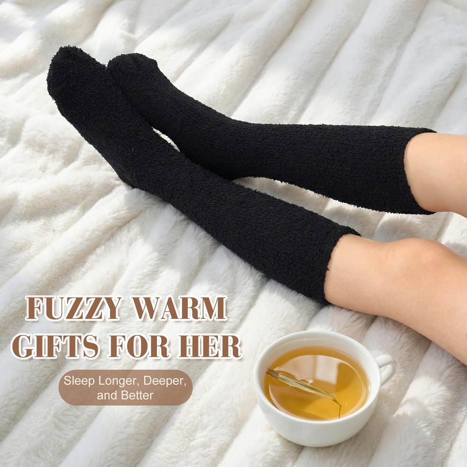 Geyoga 6 Pairs Knee High Cozy Fuzzy Socks for Women Soft Warm Long Plush Winter Long Socks for Winter Valentines Day Gifts - Image 5