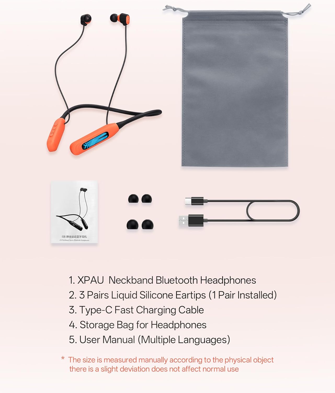 JL&MI Neckband Bluetooth Headphones, Wireless Sport Earphones with 80-Hour Battery and LED Display, Bluetooth 5.4 Magnetic Earbuds, Comfort Fit for Running, Gym, Travel (Orange) - Image 7