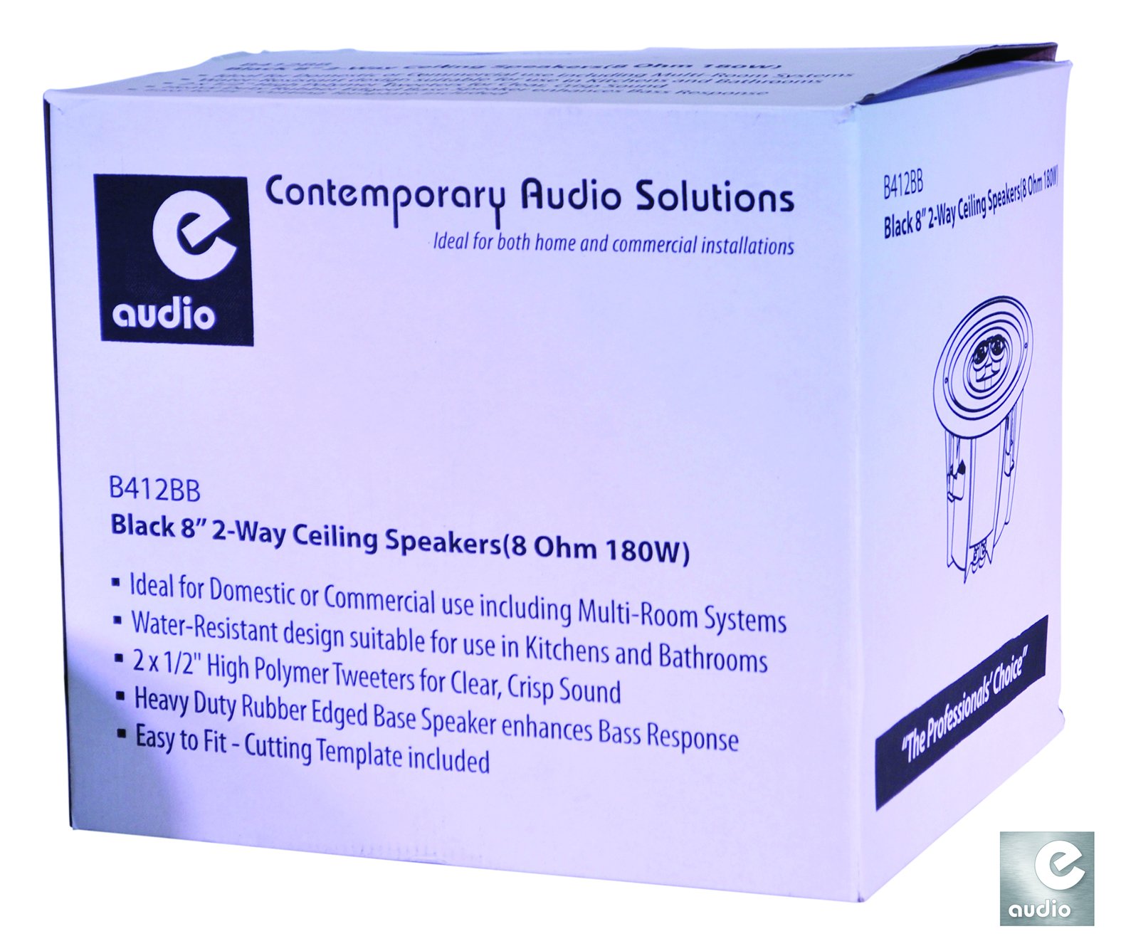 E-Audio Paire de haut-parleurs de plafond double offset 2 voies résistantes à l'eau Noir 20,3 cm 180 W