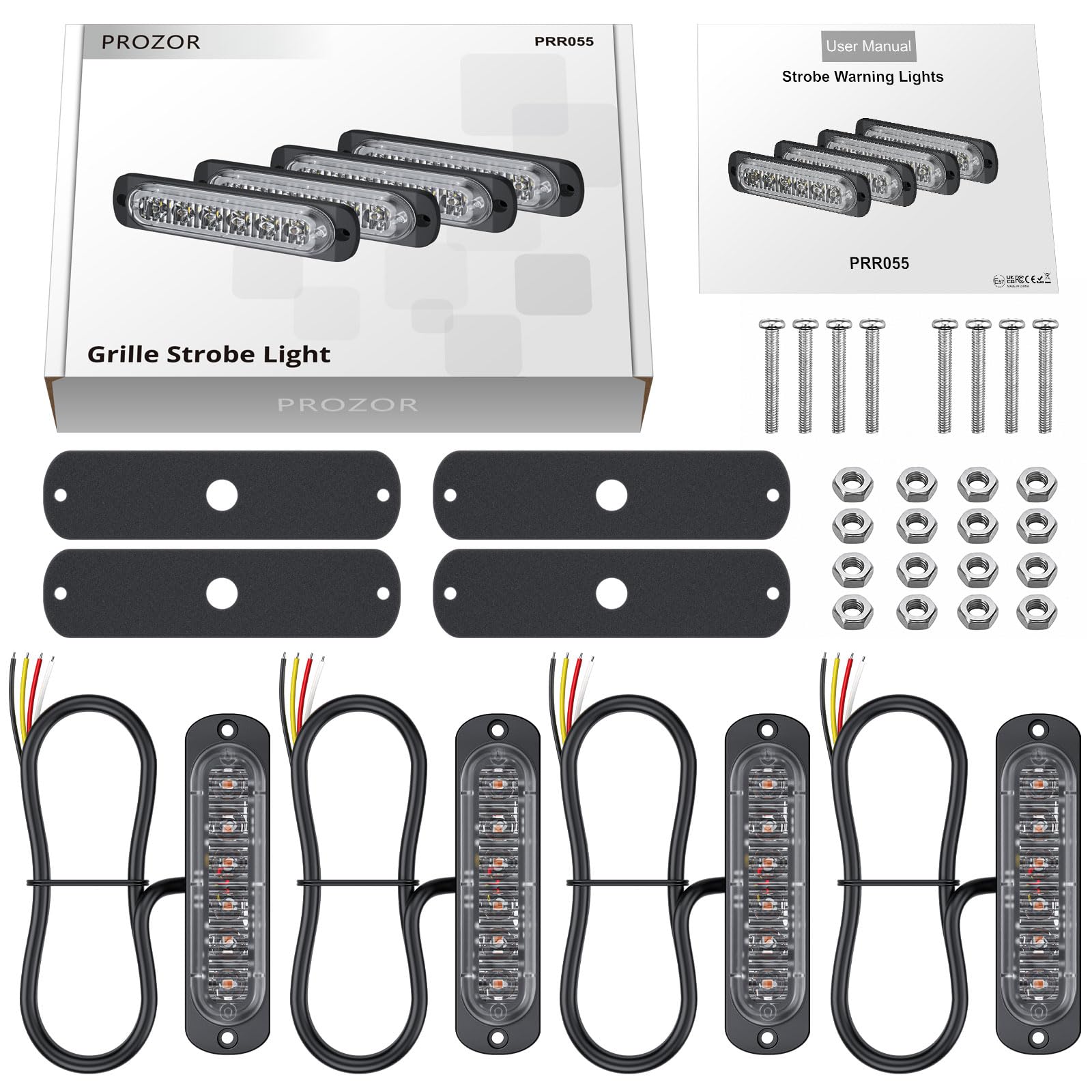 PROZOR Luce di Emergenza per Auto 6 LED Stroboscopica 18 Modalità Lampeggiante Luci di Recupero Ambra Impermeabile per Veicolo Camion Fuoristrada SUV